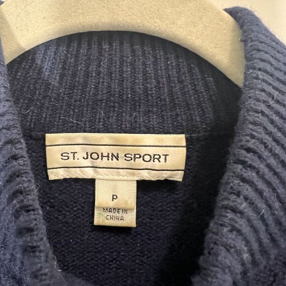 St John Sport Sweater Women’s S Cashmere Cable Knit Full Zip Navy Fisherman - Picture 3 of 7
